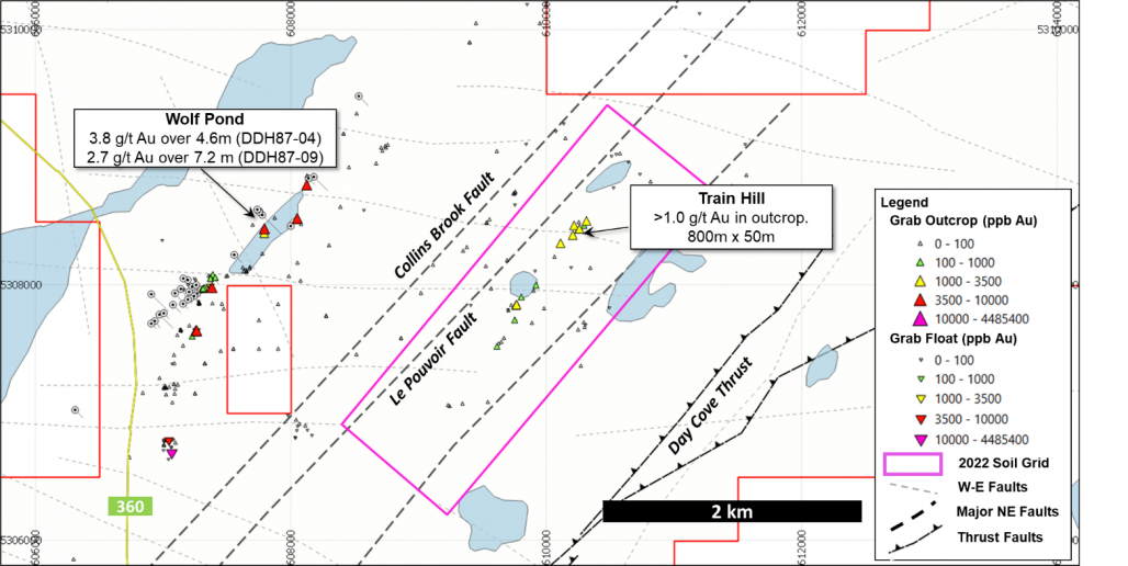 Figure 2 - New Train Hill gold discovery east of Wolf Pond