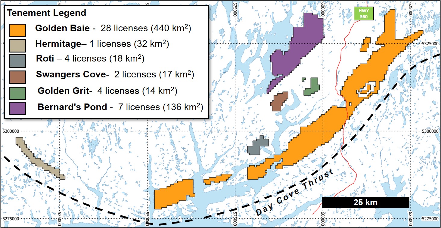 Figure 3 - Location of the Golden Baie Project and claim blocks