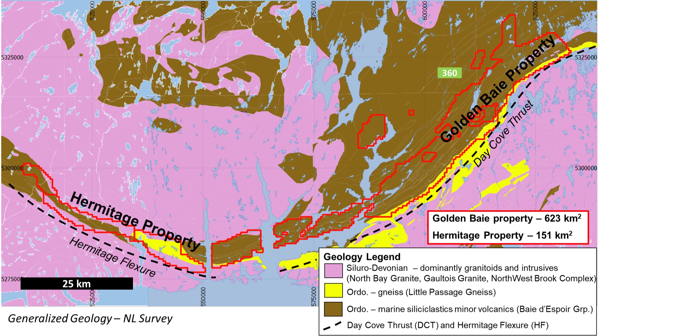 Figure 6 - Generalized geology of the Golden Baie and Hermitage Flexure properties
